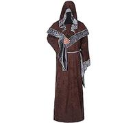jakloz Robe de sorcier mystique - Costume d'Halloween et cosplay pour homme - Uniforme médiéval - Vintage - Vêtements de la Renaissance - Manteau de sorcier - Cape (marron, 3XL)