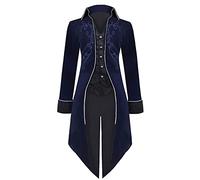 jakloz Veste Steampunk Médiévale Gothique pour Homme, Manteau Frack, Renaissance Rétro Victorienne avec Broderie de la Cour, Costume Cosplay pour Halloween, Pirates, Vampires pour Hommes (Bleu, L)
