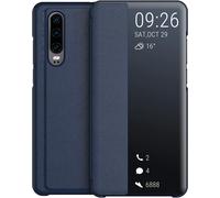 Jakn-Coque Compatible Pour Huawei P30,Smart View Flip Faux Cuir Coque + Protection Ecran - Marine