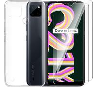 Jakn-Coque Pour Realme C21y + 2 Pcs Verre Trempé,Verre Trempé Protection Écran & Souple Silicone Tpu Housse Case Cover Étui Transparent