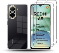 Jakn-Coque Pour Redmi A5 4g Et 2 Pièces Verre Trempé,Anti-Rayures Film Protection Écran,Souple Tpu Case Mince Étui Antichoc Anti-Jaune Bumper Housse,Transparent