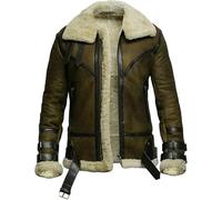 JAKRON Blouson aviateur classique doublé en peau de mouton B3 pour homme, Marron - Cuir véritable, M