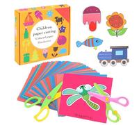 JALEVID Kit de Découpe de Papier pour Enfants, 2 Pcs Ciseaux en Plastique pour Enfants 96pcs Feuilles de Papier Kit d'activités Jouet éducatif Pour la maternelle, la Crèche, le Bricolage