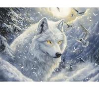 Jalican Peinture Numero Adulte Loup Neige Kits de Peinture au Numéro avec 3 Pinceaux et Pigment Acrylique, DIY Activité Manuelle Adulte Numéro d'Art 50x70cm pour Decoration Maison Cadeau Femme L0-281