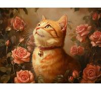 Jalican Peinture Numero Adulte Rose chat Kits de Peinture au Numéro avec 3 Pinceaux et Pigment Acrylique, DIY Activité Manuelle Adulte Numéro d'Art 30x40cm pour Decoration Maison Cadeau Femme L0-340