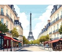 Jalican Peinture par Numéros Adultes Vue de la rue de Paris, Kit de Peinture à l'huile sur Toile par numéro DIY pour Débutants et Enfants, Peintures Acryliques et 3 Pinceaux, sans Cadre 100x80cm X-6