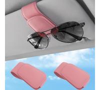 JALILAN Lot de 2 Porte-Lunettes de Soleil pour Voiture pour VW Passat Variant B5/3BG AB Bj.2000-2005 en Cuir Synthétique Magnétique Clip de Visière Rose Organisateur