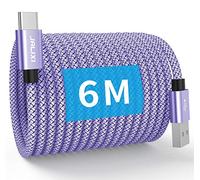 JALIXI Cable USB C 6M Charge Rapide, 3A Câble USB vers USBC Extra Long Nylon Type C pour Manette PS5, Samsung Galaxy S10 S9 S8 Plus S23 Fe A55 A54 A35 A33 A25 A23 A15 A14 A13, Violet