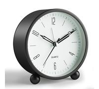 JALL Réveil analogique, 4 Pouces Super Silencieux, sans tic-tac, Petite Horloge avec veilleuse, Fonctionne avec Piles, Design Simple, pour lit de Chevet, Bureau, Noir