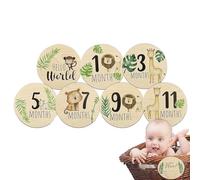 Jalons mensuels pour bébé, jalons en bois | Disques d’accessoires photo en bois 7 pièces Signe de voyage de grossesse | Disques d’accessoires photo en bois double face, blocs de jalons pour bébé, sign