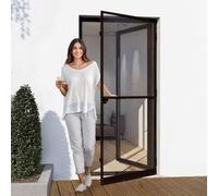 Jalousiescout Protectline Porte Moustiquaire, Cadre en Aluminium, Maille en Fibre de Verre Durable, Installation Facile, Protection contre les Moustiques, 80 x 200 cm, Anthracite-Brun