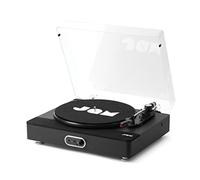 Jam Play Sound Stream+ Platine, Enceinte Stéréo Intégrée, Connectivité Bluetooth, 3 Vitesses, Adaptateur CA, Câble RCA vers AUX, Adaptateur de Disque et Tapis Antidérapant Inclus, Finition Noir Mat