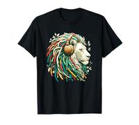 Jamaica & Dreadlock Lovers Gifts For Men & Women - T-Shirt Rasta Reggae, Lion avec écouteurs, Multicolore, S, Manches courtes, Unisex-Adultes, Printemps
