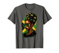 Jamaican Afro Black Woman Jamaica Flag Girl Messy Chignon Pride T-Shirt