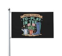 Jamais trop vieux pour jouer dans le jardin ! Drapeau double face unique pour l'extérieur (90 x 150 cm), jamai