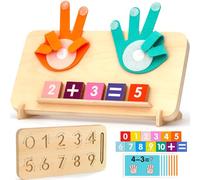 JaMalign Montessori - Jouet éducatif à partir de 3, 4, 5 ans - Jeu de mathématiques en bois avec aide au comptage des doigts, jeu de calcul pour les chiffres et la compréhension des quantités - Cadeau