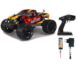 Jamara 059737 - Nightstorm Monstertruck BL 4WD 1:10 Lipo 2,4GHz avec LED - Multijoueur, Brushless, Transmission intégrale, Électronique étanche aux éclaboussures, Châssis avec Renforts en Aluminium