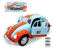 JAMARA 402600 Volkswagen Classical Beetle 1967 Diecast 1:28 avec Piles Bouton, Jouet de Voiture pour Enfants, Mini véhicule, idée Cadeau pour garçons et Filles, lumière LED