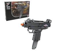 JAMARA 402902 CADA Pistolet mécanique Micro Uzi Bricks, Blocs de Serrage pour Armes, Jeu de Figurines, Blocs de Construction, actionner la gâchette et Tirer des fléchettes, Boulon de Serrage alimenté