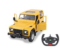 JAMARA 403135 - Land Rover Defender 1:14 Porte manuelle 2,4 GHz - 11 km/h - Peinture fidèle à l'original, intérieur détaillé, feu de conduite LED, les portes peuvent être ouvertes manuellement - Jaune