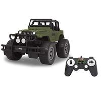 Jamara 405054 - Jeep Wrangler Rubicon 1:14 2,4 GHz - 9 km/h - Lumière Avant/arrière profilés pour Garde-Corps profilés - Le Pare-Chocs Avant Assure Une Apparence grossière, Voie réglable - Vert Olive
