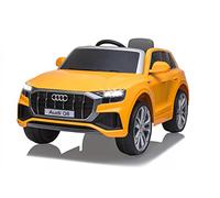 JAMARA 460202 Ride on Car Audi Q8 12 V, 1,5 Heure de Conduite, 2 Moteurs puissants, 2 Vitesses, SD, AUX, Port USB, klaxon, Son Moteur, Phare LED, indicateur de Tension de la Batterie, Jaune