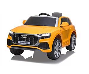 JAMARA 460202 Ride on Car Audi Q8 12 V, 1,5 Heure de Conduite, 2 Moteurs puissants, 2 Vitesses, SD, AUX, Port USB, klaxon, Son Moteur, Phare LED, indicateur de Tension de la Batterie, Jaune