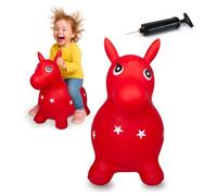 Jamara 460317 - Cheval Animal à sauter Rouge Avec Pompe - Favorise Le Sens De L'équilibre Et La Motricité, Les Oreilles D'animaux Servent De Support Pour L'enfant, Chargeable jusqu'à 50 Kg, Facile D'entretien, robuste et Résistant