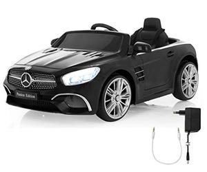 Jamara 460439 - Ride-on Mercedes-Benz SL 400 Noir 12V - Démarrage sans Clé par Bouton, Logement Micro SD, AUX, USB, Lumière LED, Klaxon, Accu Puissant, Roues Ultra-Grip