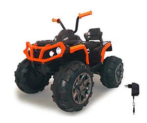Jamara 460449 - Ride-on Quad Protector Orange 12V - Démarrage sans Clé par Bouton, 2 Vitesses, Klaxon et Son, Branchement Sources D‘Audio externs, Radio FM, Accu Puissant
