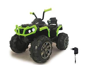 Jamara 460450 - Ride-on Quad Protector Vert 12V - Démarrage sans Clé par Bouton, 2 Vitesses, Klaxon et Son, Branchement Sources D‘Audio externs, Radio FM, Accu Puissant