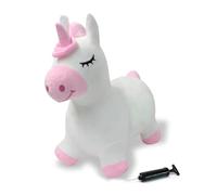 JAMARA 466002 Licorne sauteuse avec Housse en Peluche et Pompe - Les Oreilles d'animaux servent de Maintien à l'enfant, résistant et résistant, Facile d'entretien, Lavable, Ballon Sauteur