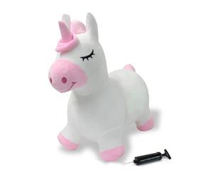JAMARA 466002 Licorne sauteuse avec Housse en Peluche et Pompe - Les Oreilles d'animaux servent de Maintien à l'enfant, résistant et résistant, Facile d'entretien, Lavable, Ballon Sauteur