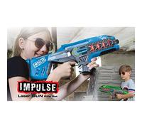 Jamara Impulse Gun 410084 Jeu de Fusil Bleu/Vert avec 3 Joueurs de Modes de Bataille par équipe, dernier Homme Debout, Duel, 4 Armes simulées avec Effets sonores, portée jusqu'à 40 m