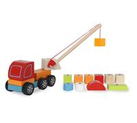 Jeu en bois Kidiwood - Grue mobile - 14 pièces - À partir de 3 ans - Bois massif - Érable de montagne / Hêtre - Couleurs à base d'eau - Favorise la motricité / le sens du toucher - Blocs magnétiques