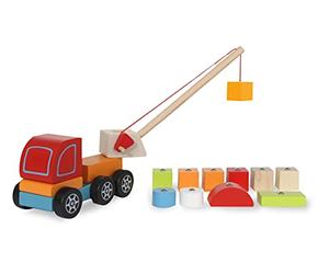 JAMARA Kidiwood 460700 Jeu de Grue Mobile 14 pièces à partir de 3 Ans, Bois Massif - Bergahorn/hêtre, Couleurs à Base d'eau, favorise la motricité et Le Sens du Toucher, Blocs magnétiques