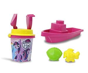 JAMARA My Little Pony 410128 Seau à Sable 7 pièces avec Seau et Bateau sous Licence Officielle - Seau, Pelle, râteau, 2 moules, Bateau, passoire à Sable