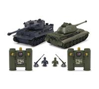 Jamara 403635 Char Tiger Battle Set de 2,4 GHz avec indicateur de dommages simulé (panne de moteur, combat et incapacité de conduite), extrêmement maniable, feu de secours, fusil de machine/fusil Vert/noir