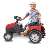 JAMARA- Strong Bull Tracteur à pédale Anti-basculement, entraînement par pédalage, système de Volant, siège réglable, klaxon, attelage de remorque, Poids Maximum 60 kg, 460796, Rouge