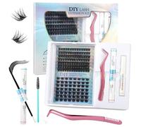 JAMATA 154pcs Kit Extension Cils,Faux Cils avec Lash Bond et Seal,Dissolvant pour Colle Cils,Pince Cils,Diy Kit d'Extensions De Cils pour Usage Personnel à La Maison(D Curl, 9-16mix Kit)