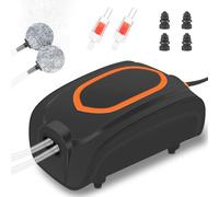 JAMATA Pompe à Air Aquarium, 4W Puissante Double Sortie Bulleur Aquarium,Réglable Bulleur Ultra-silencieuse <45 DB avec 2 clapet Anti-Retour, 2×3 L/H Pompe à Oxygène pour Réservoir 50-200L