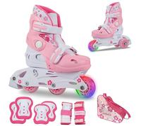 JAMBACH Set de rollers pour enfants avec protections réglables pour patins à roulettes avec LED rose (M (34-37))