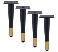 Jambes de Table de Cône Noir, Lot de 4 Pied de Table Remplacement Pattes Meuble Coniques Pied Cuisine Acier Laminé à Froid | Peint Pieds d'Armoire Hauteur: 10-72cm Jambes Canapé Chaise Doré 55cn/21.7"