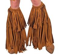 Jambières avec franges au look daim - Couvre-bottes marron pour costume indien et cowboy, votre accessoire parfait pour hippie, carnaval et fête à thème des années 70