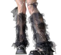 Jambières en dentelle pour femme avec boucle de jambe sous-cultures chaussettes longues bouffantes chevilles chaussettes en maille évasée manches évasées manches évasées, Noir , taille unique