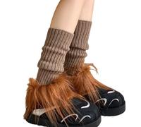 Jambières extensibles pour femme en tricot côtelé japonais - Couvre-pieds longs en peluche patchwork - Chaussettes sans pieds pour mollets élastiques, Couleur café., taille unique