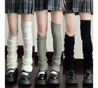 Jambières Lolita 42/52/72cm, chaussettes tricotées Y2K, couvre-pieds chaud, blanc et noir, chauffe-jambes pour femme, automne hiver, chaussettes au Crochet, manchettes de bottes black-52cm