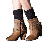 Jambières pour femme en laine tricotée - Jambières courtes avec maille en losange - Chaussettes de ski, Noir , taille unique