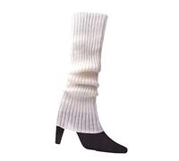Jambières pour femmes et filles des années 80 côtelées longues en tricot côtelé pour fête rétro costume ballet danse sport chaussettes côtelées sans pieds, blanc, taille unique