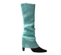 Jambières tendance pour femmes adultes et juniors des années 80 - Chaussettes longues en tricot côtelé pour fête, automne, hiver, sports décontractés, sans pieds, bleu lac, taille unique